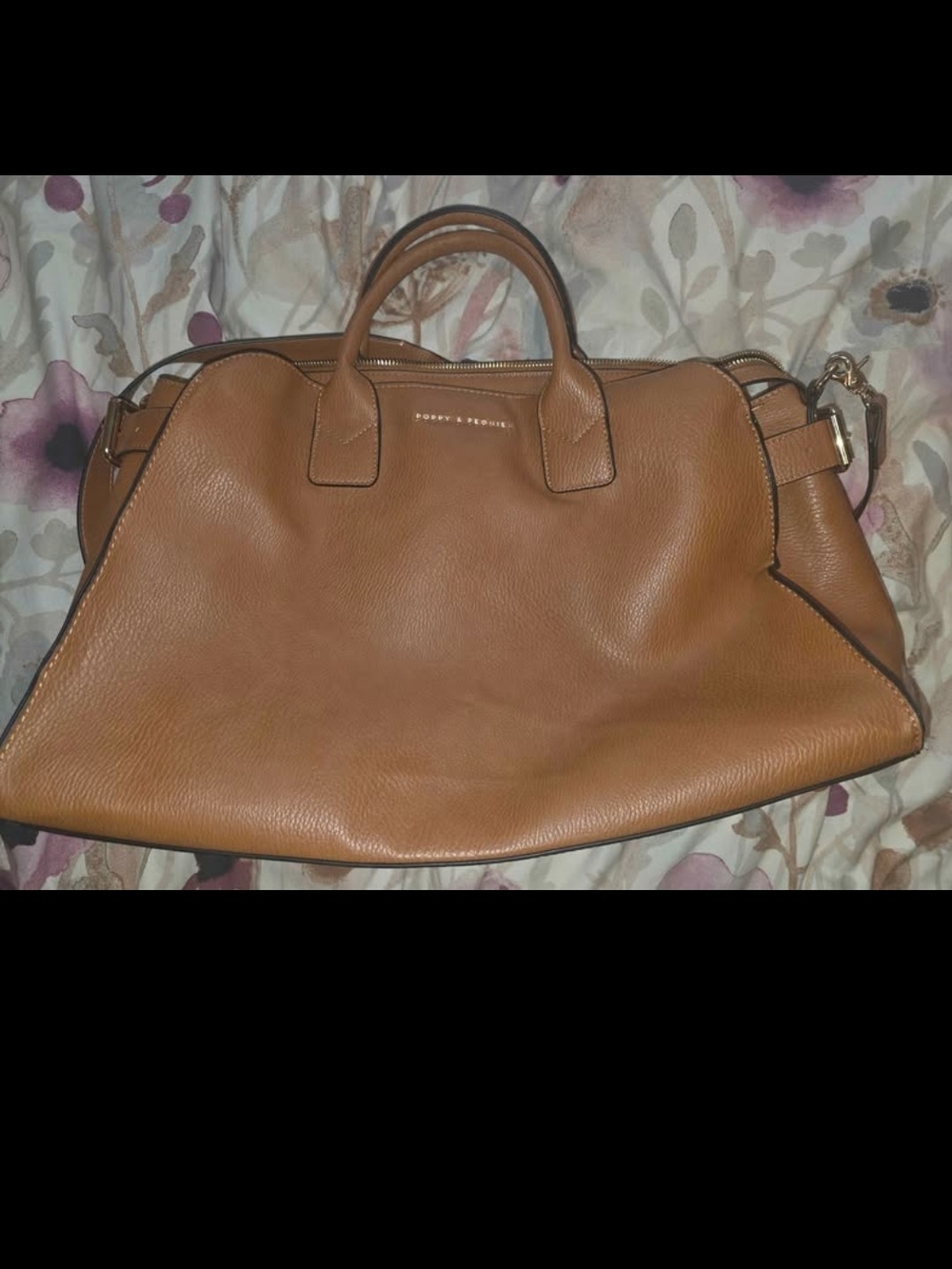 Poppy & Peonies Cognac Uptown Tote - Picture 4 of 7